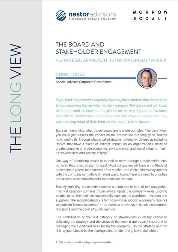 The board and stakeholder engagement - A strategic approach to the materiality matrix