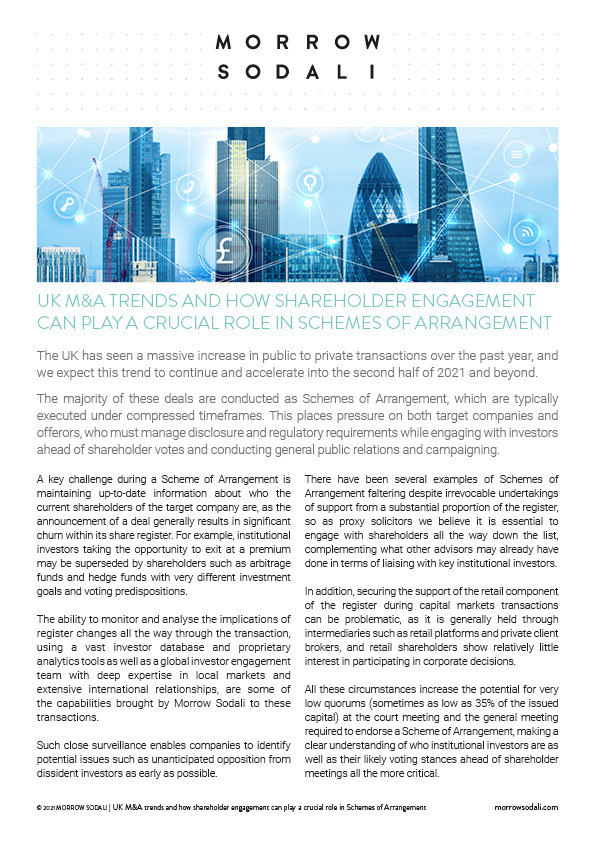 How Shareholder Engagement Can Play a Crucial Role in Schemes of Arrangement