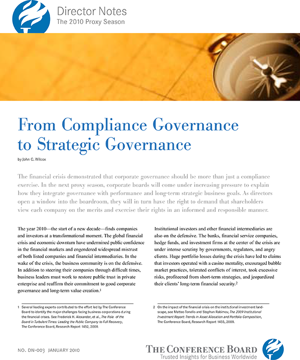 Strategic Governance Issues for the 2010 Proxy Season