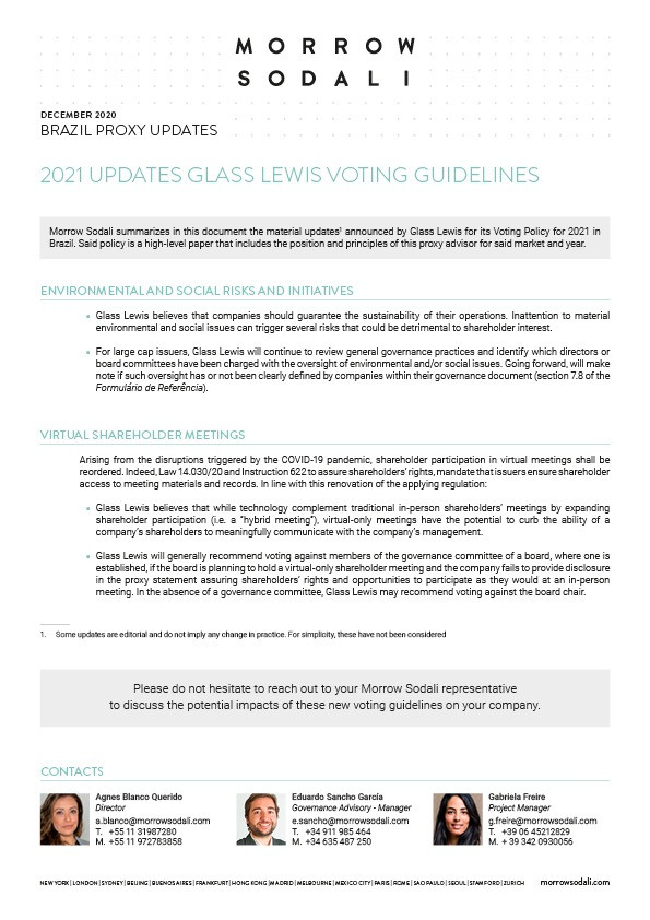 Brazil Proxy Updates: 2021 Glass Lewis Voting Guidelines Updates