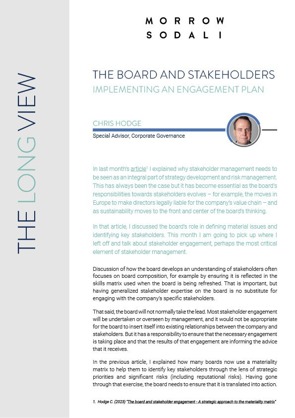 The board and stakeholders - Implementing an engagement plan